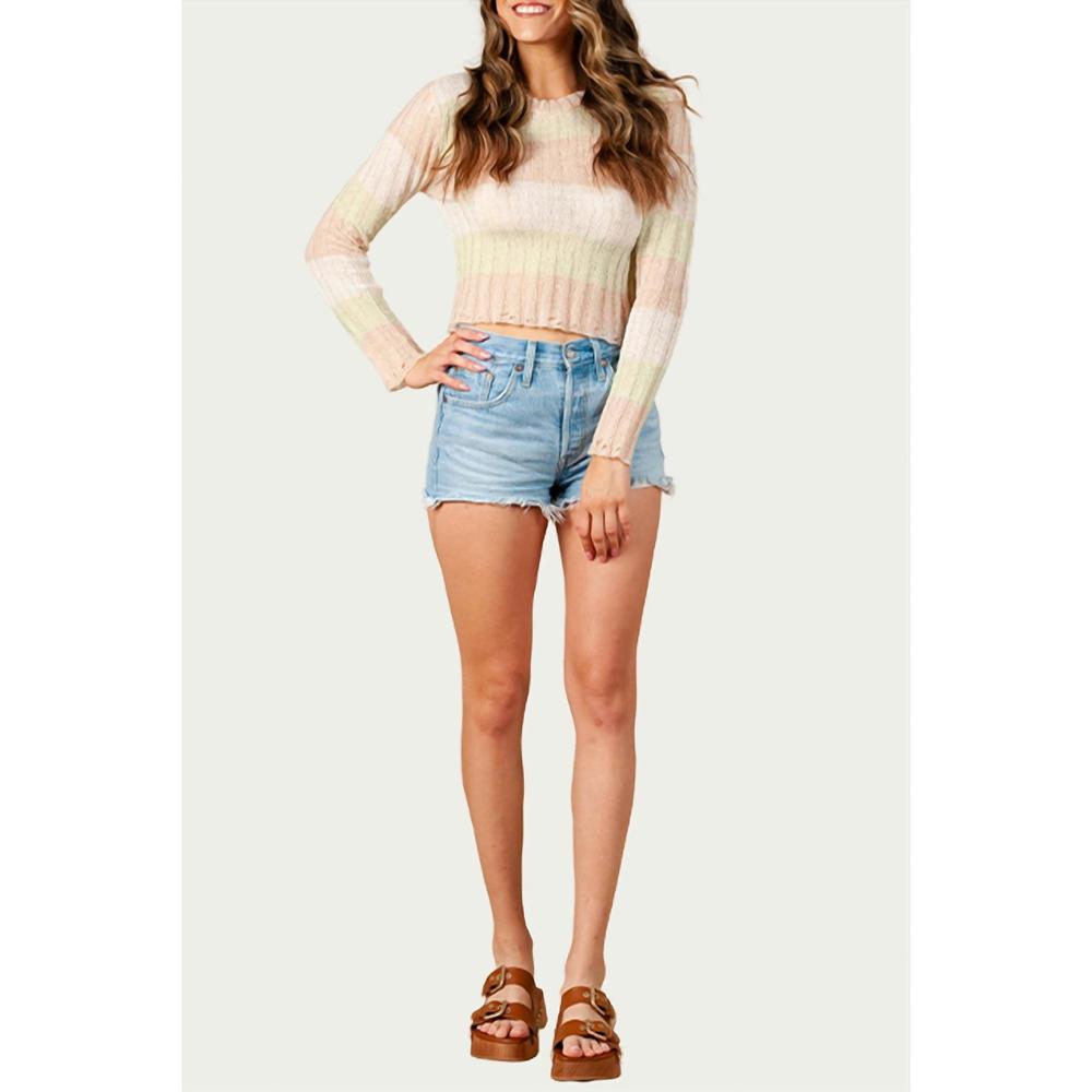 NEW LUCCA tulip lghtweight open-knit striped sweater in green stripe